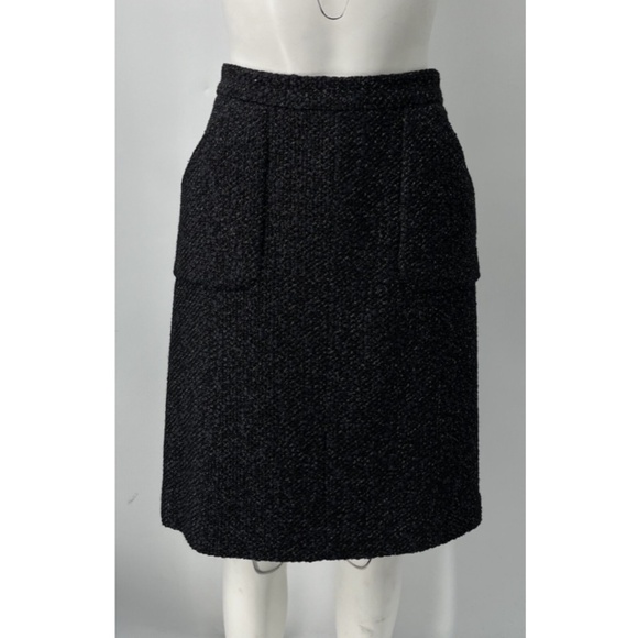 Chanel Fall 2015 Collection Black/Navy Tweed Knit A-Line Skirt w/ Pockets sz 44 - Picture 1 of 5